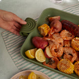 green griddle pan with seafood boil