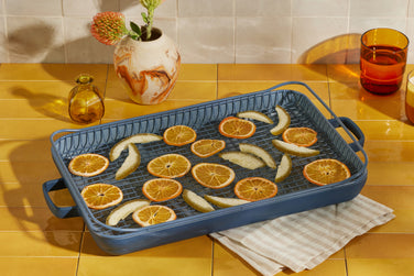 Blue Griddle Pan Oven Mat Oven Rack Bundle with Fruit Slices