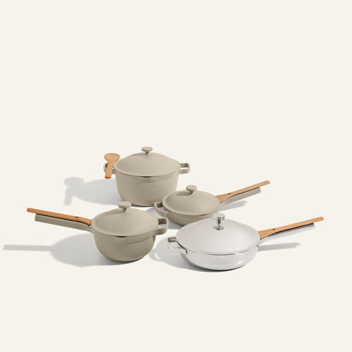 Titanium Always Pan Pro Chrome with Beige Perfect Pot, Mini Perfect Pot, Mini Always Pan, Cookware Set pro bundle