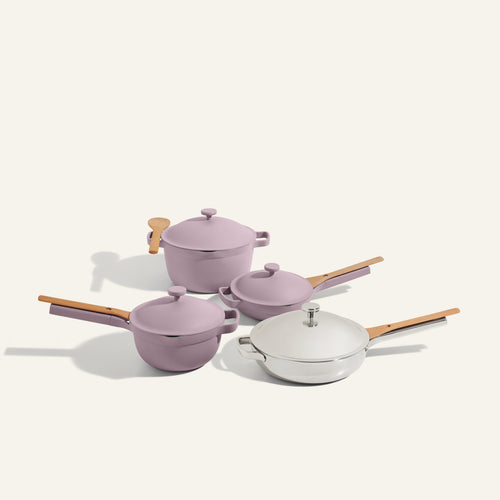Titanium Always Pan Pro Chrome with purple Perfect Pot, Mini Perfect Pot, Mini Always Pan, Cookware Set pro bundle