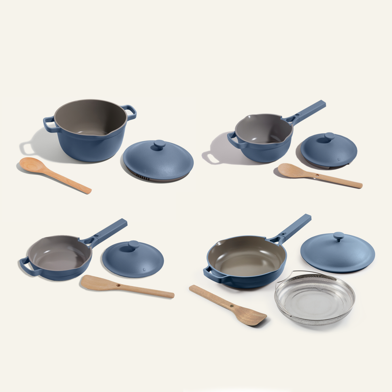 Blue Always Pan Perfect Pot Mini Always Pan Mini Perfect Pot with spatulas