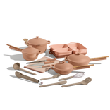 Pink and beige Always Pan Mini Always Pan Perfect Pot Mini Perfect Pot Bakeware Set Utensil Essentials Cutting Board and knives bundle