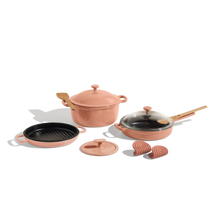 Pink Cast Iron Always Pan, Perfect Pot, Hot Grill, Grill Press, Hot Grips with Spatulas
