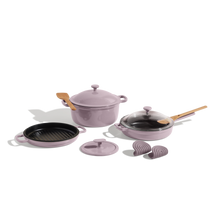 Purple Cast Iron Always Pan, Perfect Pot, Hot Grill, Grill Press, Hot Grips with Spatulas